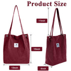 PALAY Tote Bag Corduroy Burgundy Large Grocery Shopping Shoulder