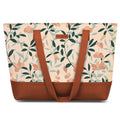 The Purple Tree Women Handcrafted Tote with Vegan Leather Handles & Indian Prints, Leafy Print Shoulder Bag for Office and College, Oversized Contemporary, White