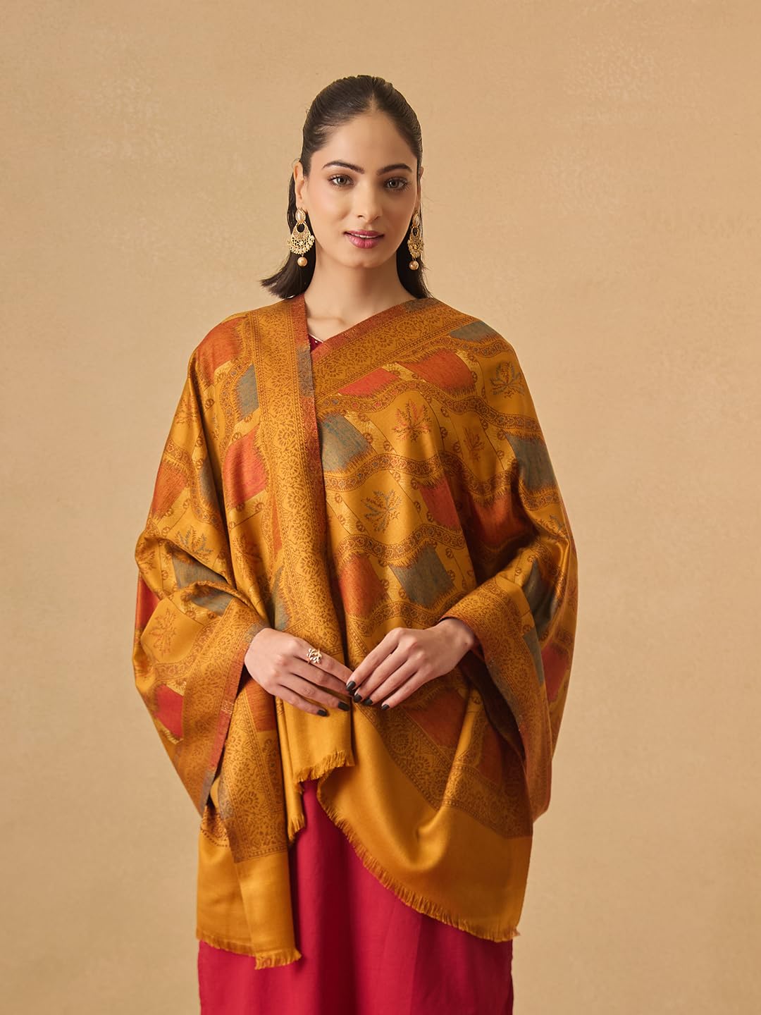 Pashmoda Women Floral Geometry Kaani Wool Blend Stole (Size : 28x80in, 71X203cm) AVST09