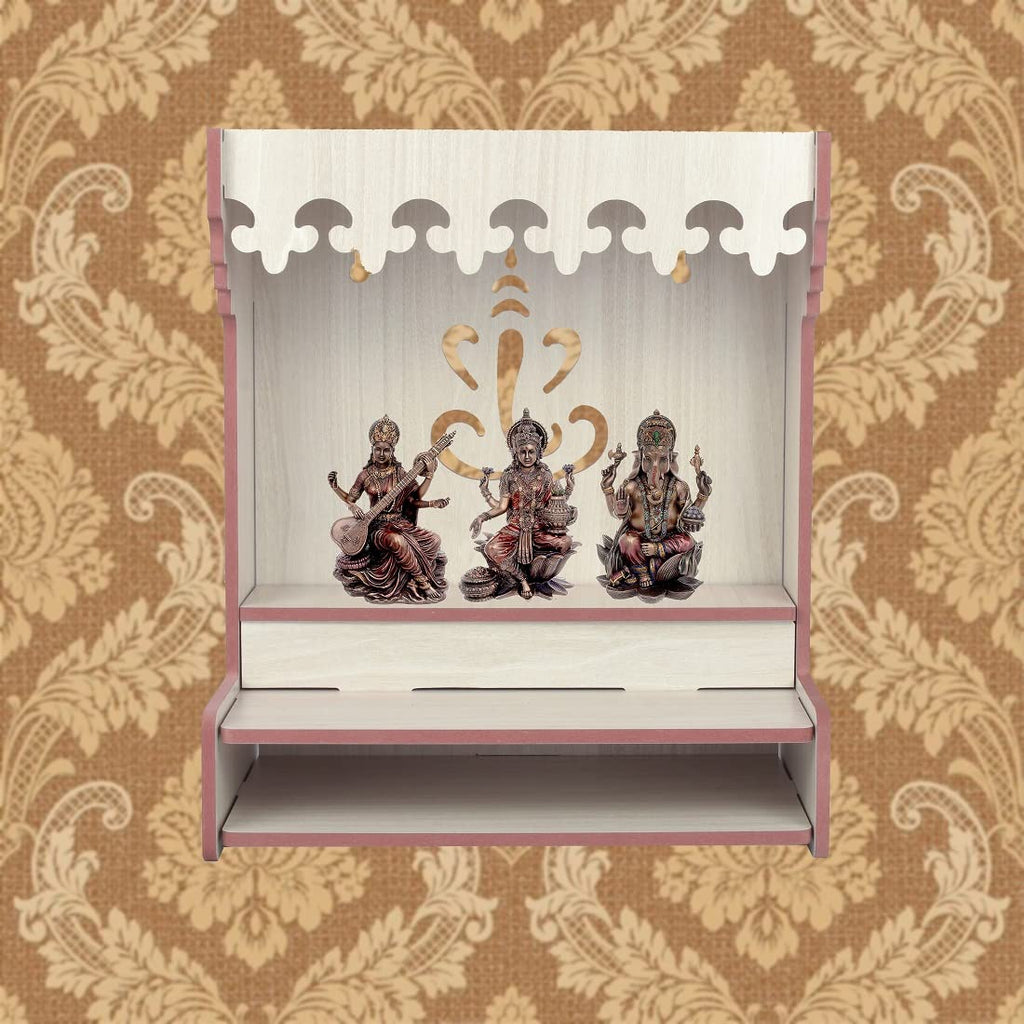 nexat Traditional MDF Wooden Door Temple | Compact Mandir with Doors for Home, Office & Worship (526)
