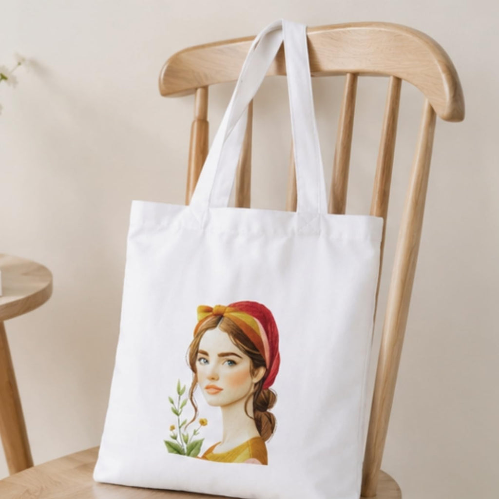 Adorvue Reusable Premium Mood Artful Everyday Tote Bag Stylish Eco-Friendly Cotton Handbags, Canvas Bags for College, Shopping, Office, Travel, Grocery Runs, Beach Day and Casual Outing Pack of 2