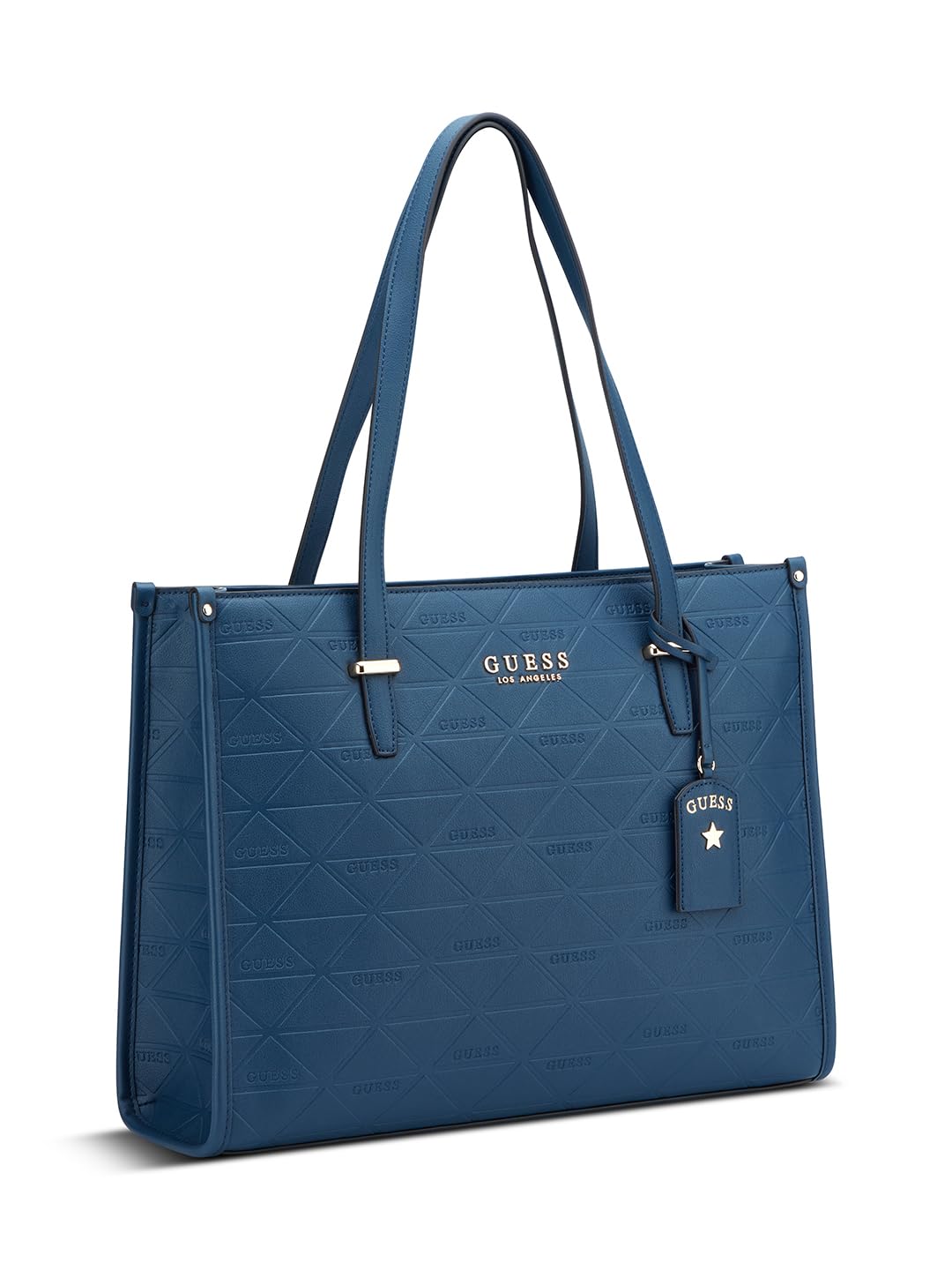 Guess Navy Textured Zipper Finneas Carryall Tote Bag