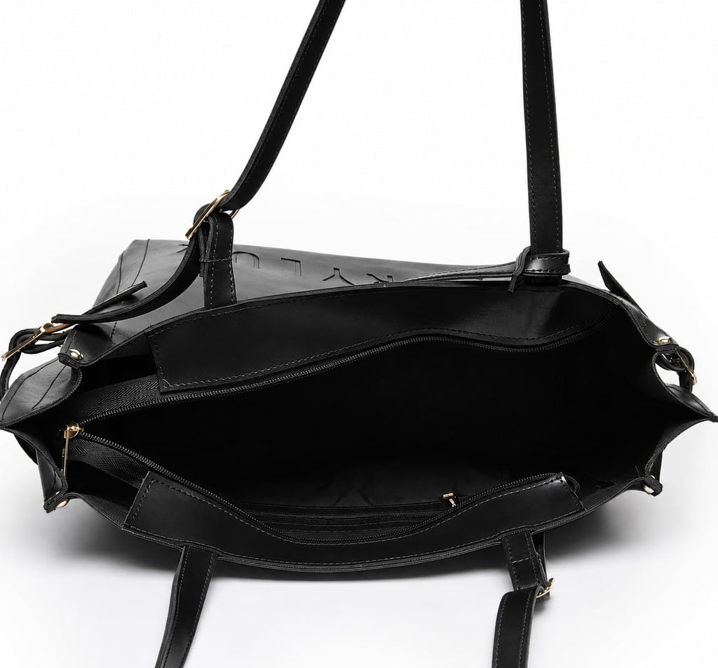 Carrylux Women's Soft PU Tote Bag | Large Single Compartment Shoulder Handbag with Adjustable Strap | Office, College & Casual (T Black)