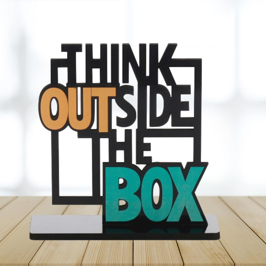 Webelkart Wooden Think Outside The Box Quote Decorative Showpiece Motivational Quotes Table Decoration for Office Desk | Home Decor Item | Living Room | Modern Art Wood Showpiece Gift Items