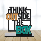 Webelkart Wooden Think Outside The Box Quote Decorative Showpiece Motivational Quotes Table Decoration for Office Desk | Home Decor Item | Living Room | Modern Art Wood Showpiece Gift Items