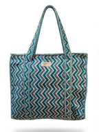 LOOMARTE Quilted Cotton Printed Tote Bag for Women & Girls (Teal)
