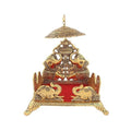 Aluminium Metal Big Singhasan with Umbrella Golden 8.75 x 7.25 x 9.75 Inch