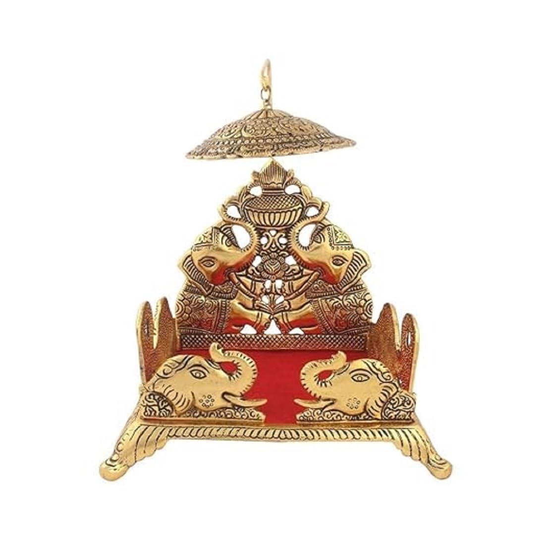 Aluminium Metal Big Singhasan with Umbrella Golden 8.75 x 7.25 x 9.75 Inch