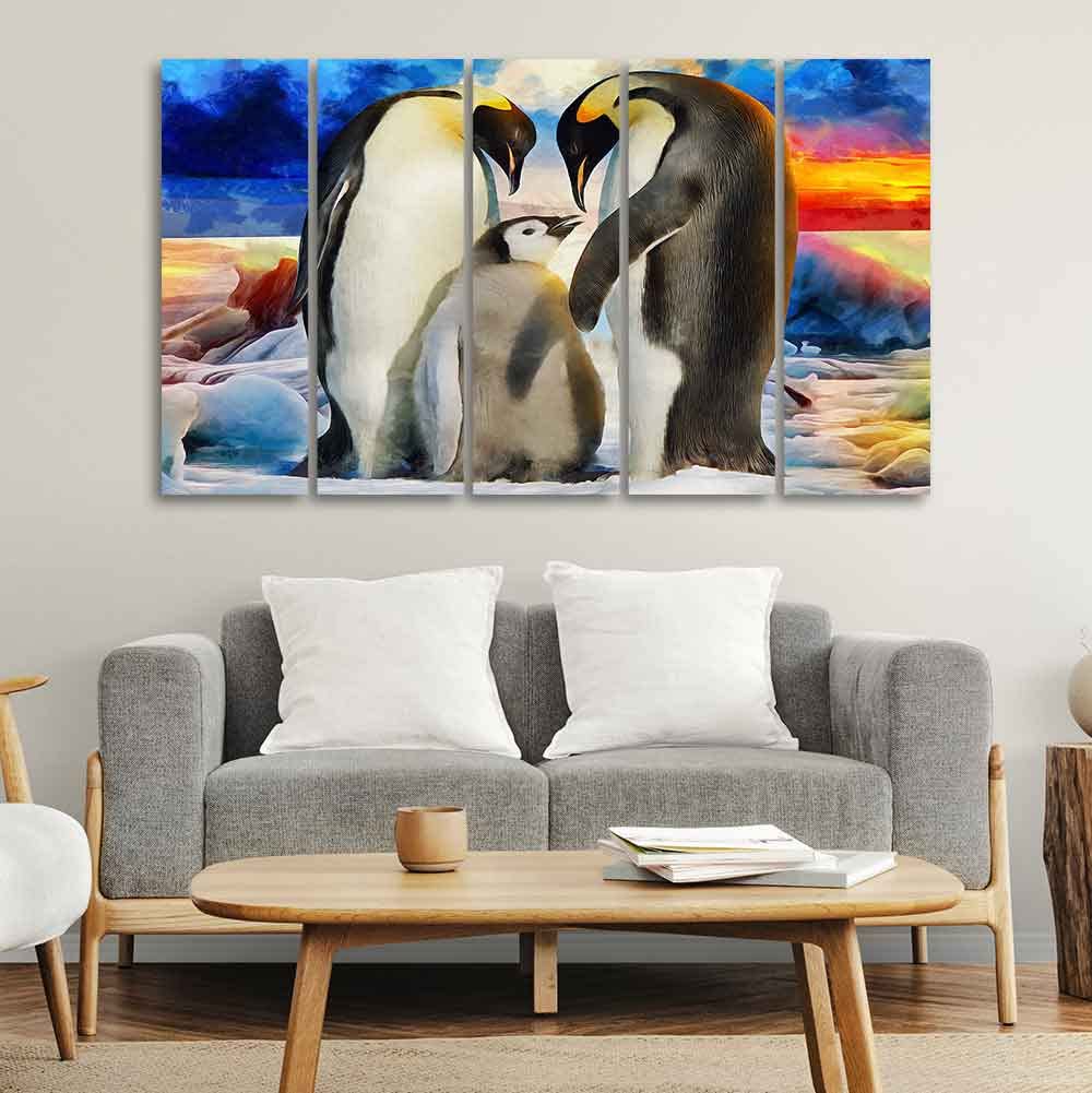 VIBECRAFTS Animal Wall Painting of Penguins Set of Five Pieces For Home|Office|Living Room|Gift (PTVC5Pcs4_8703)