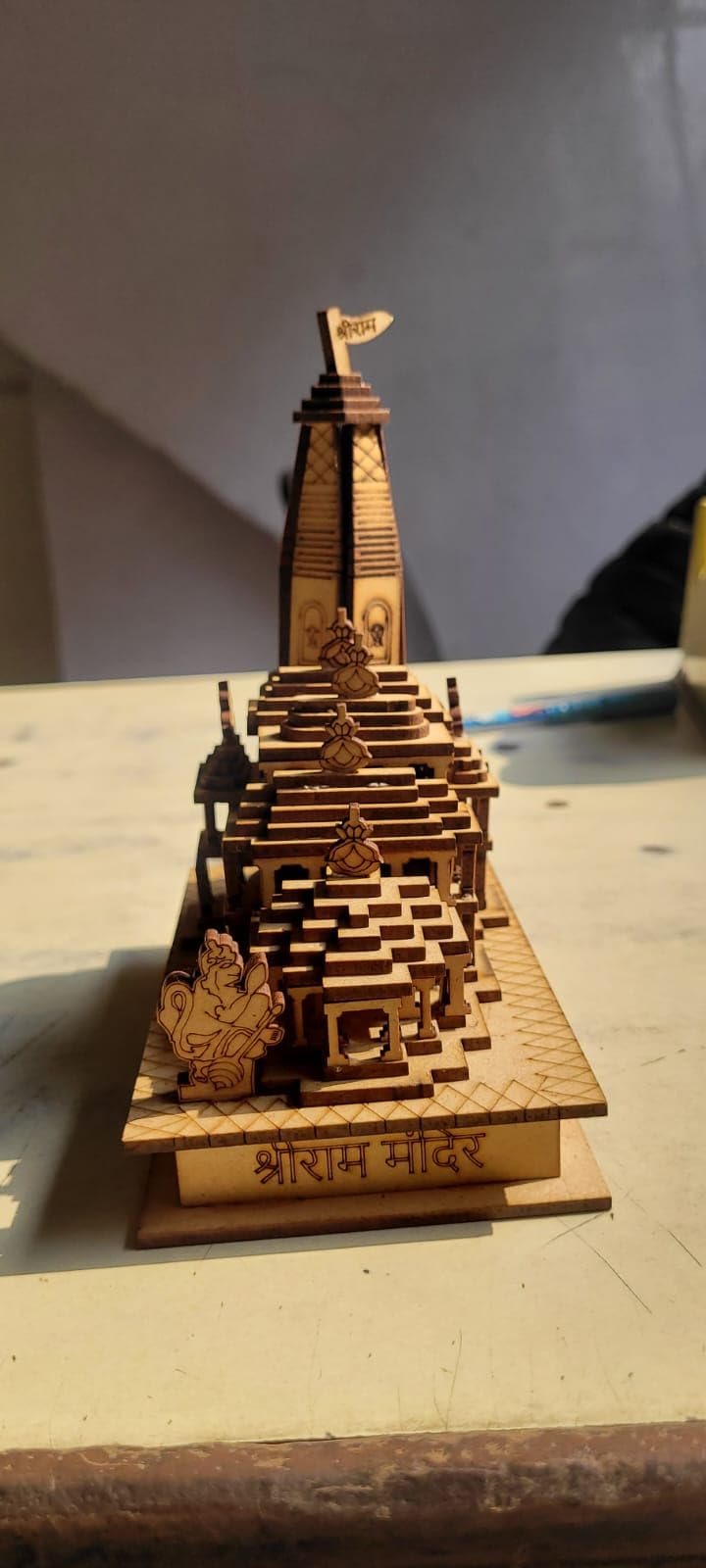 Toomh Ram Mandir Ayodhya Model 3D Replica Handcrafted Wooden Traditional - Intricate MDF Authentic Design Ideal for Home Temple, Car Dashboard, Home Decor & Gifts