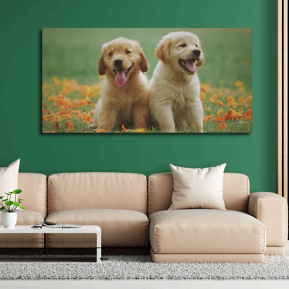 VIBECRAFTS Canvas Paintings for Living Room Drawing Room Golden Retriever Puppies Primium Canvas Wall Painting Fitted With Wodden Frame For Home | Office | Gift (PTVCH_2301)