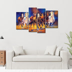 VIBECRAFTS Seven Horses Running 4 Pieces Canvas Wall Painting Fitted With Wooden Frame For Home | Office | Living Room | Gifts (PTVC4Pcs2_14505)