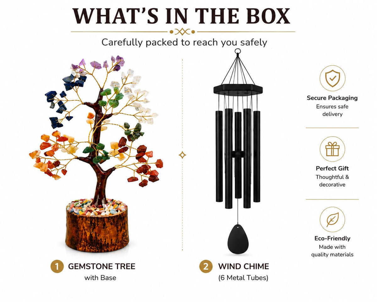 DK Twin Aura™ - Wind Chime with Seven Chakra Tree Combo for Home Decor