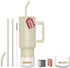 enem Tumbler, Minimal Latte, Tumbler with Metal Straw, Sipper, with Lid Leak Proof, 1 Metal Ice Cube, 1 Copper Spring (Tamba), Base Protector, Mug Travel, 1.2L