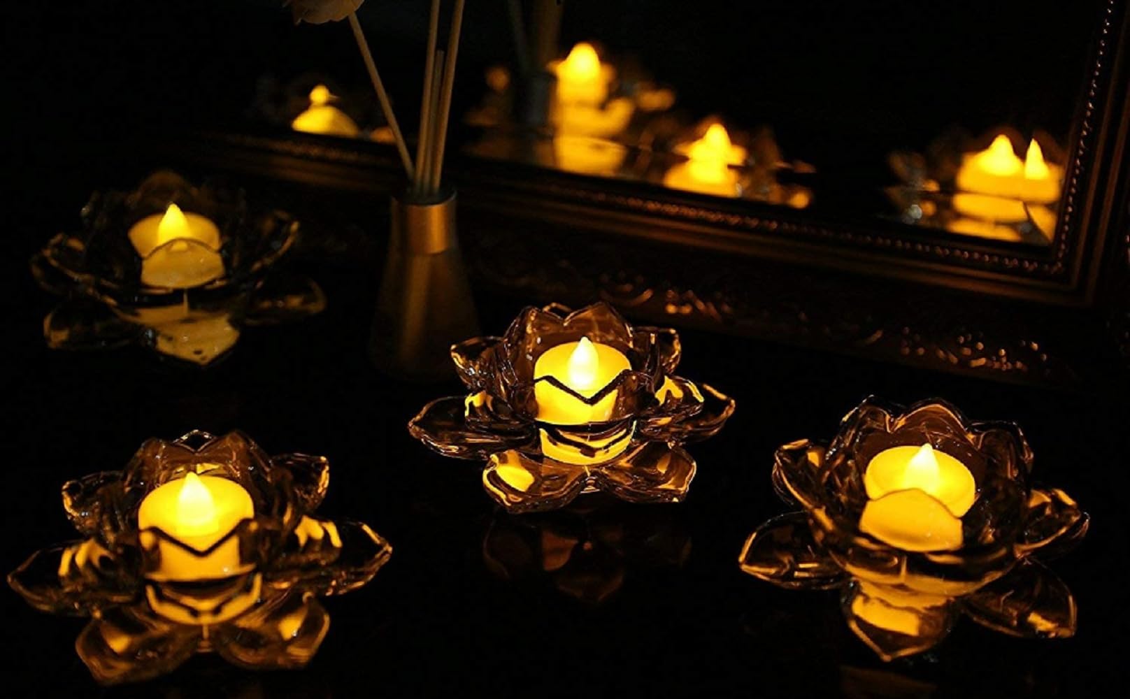Livaas Lotus Tealight Candle Holder/Feastive Decoration Items for Home Decor/Candle Stand/tealight Holder Set of 6