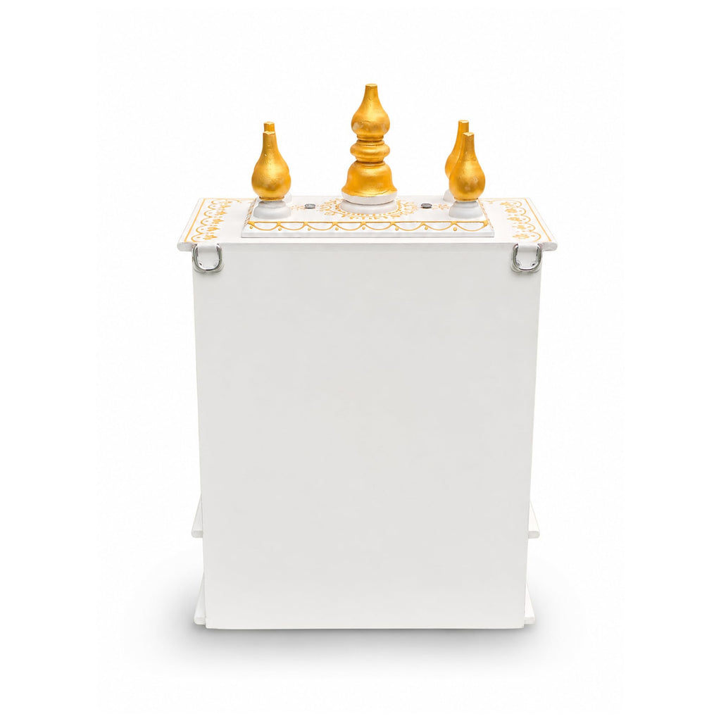 Vipron Handmade Wooden Temple Mandir in White & Gold, Hand-Painted with Carved Panels; Perfect Decorative Pooja Shrine for Home or Office, 30x15x40 cm