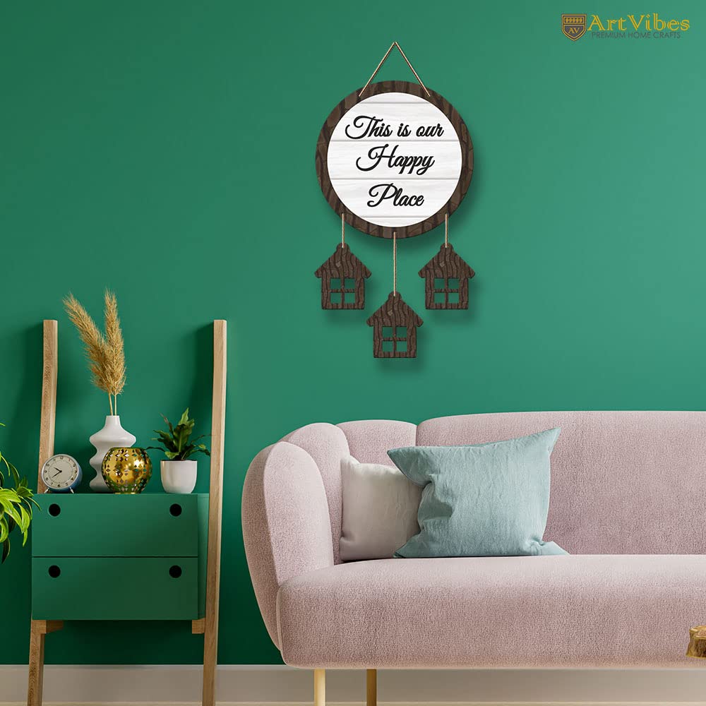 Artvibes This is Our Happy Place Wooden Wall Hangings Decor For Home | Bed Room | Quotes Decor Item | Home Quotes Wall Hanging | Modern Decor Items | Wall Poster | Artworks Hangings | Gift(WH_7211N)