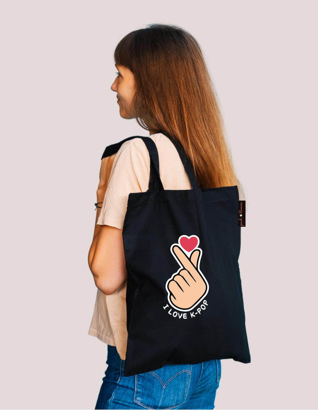 Peach Blossom Van Gogh Printed Tote Bag for Women with Zip, Stylish Cotton Handbags, Canvas Tote Bags for College (BLK_K POP)