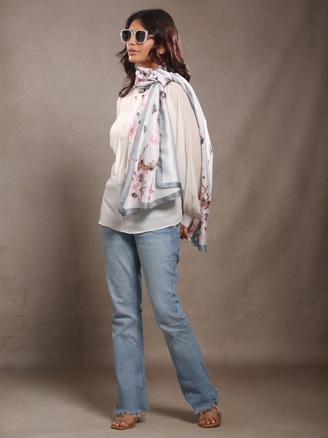 CrossKulture Acacia Haze & Pink Satin Silk Scarf for Women | Soft, Lightweight Satin Feel Neck Scarf, Hair Scarf, Head Scarf | Long Silken Stole