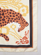 Ravaiyaa - Attitude is everything Women Silk Digital Print Large Square Scarf Breathable Lightweight Neckerchief Printed Headscarf 40 x 40 Inch (Beige & Orange Leopard)