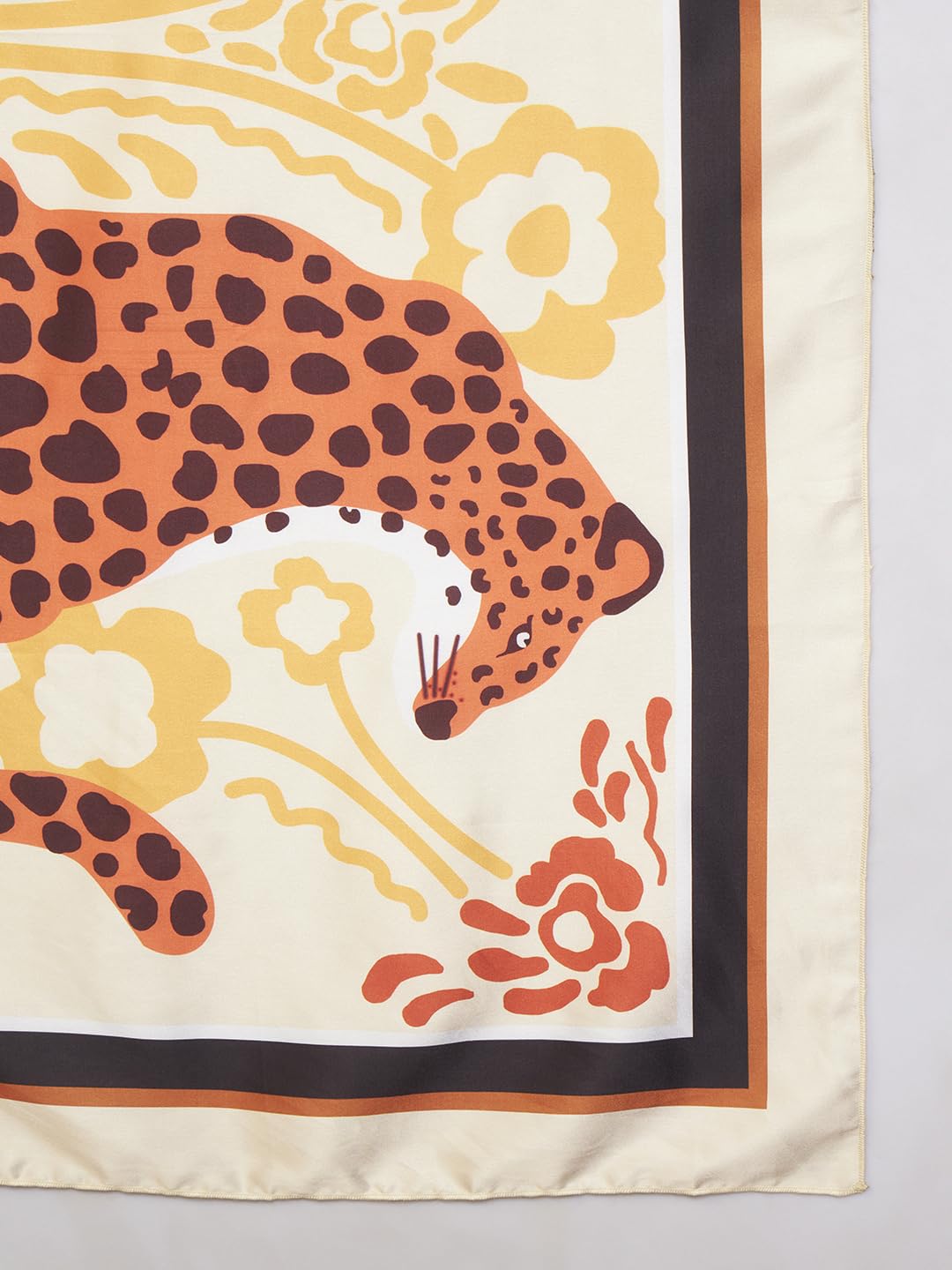 Ravaiyaa - Attitude is everything Women Silk Digital Print Large Square Scarf Breathable Lightweight Neckerchief Printed Headscarf 40 x 40 Inch (Beige & Orange Leopard)