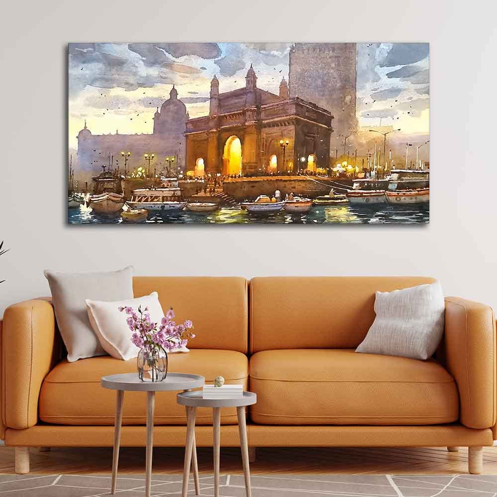 VIBECRAFTS Canvas Paintings for Living Room Drawing Room Canvas Wall Painting of Gateway of India for Home|Office|Gift(PTVCH_2381)