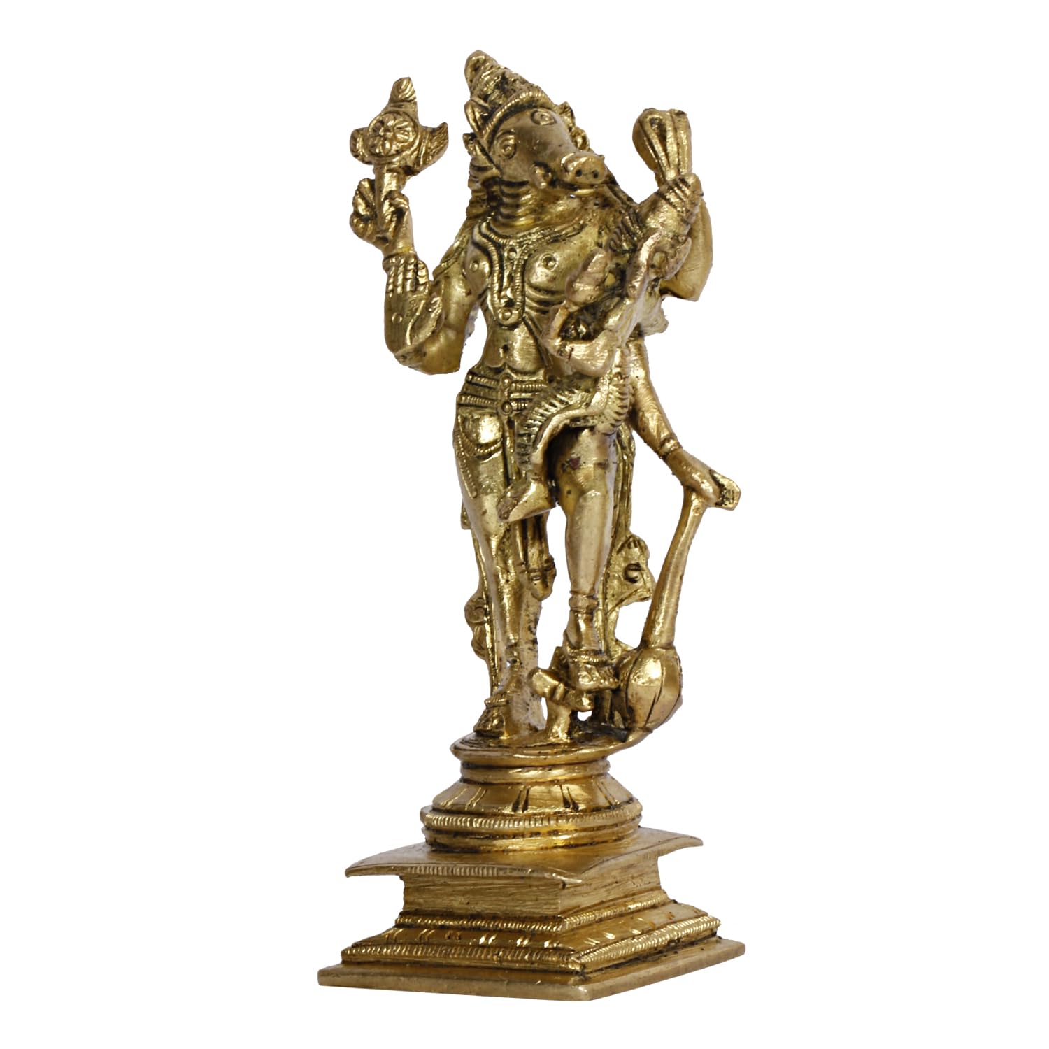 ARTVARKO Brass Varaha Avatara of Vishnu with Bhudevi Varahi (Boar Incarnation of Lord Vishnu) Amman Silai Height 5.25 Inch.