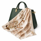 AMN Trendzz Satin Silk Scarf for Women, Stylish Satin Scarf 65×65 cm Square, Scarf for Women Elegant Head and Neck Accessory for Fashion, Travel and Gifting. (Botanical Fern – Beige & Brown)
