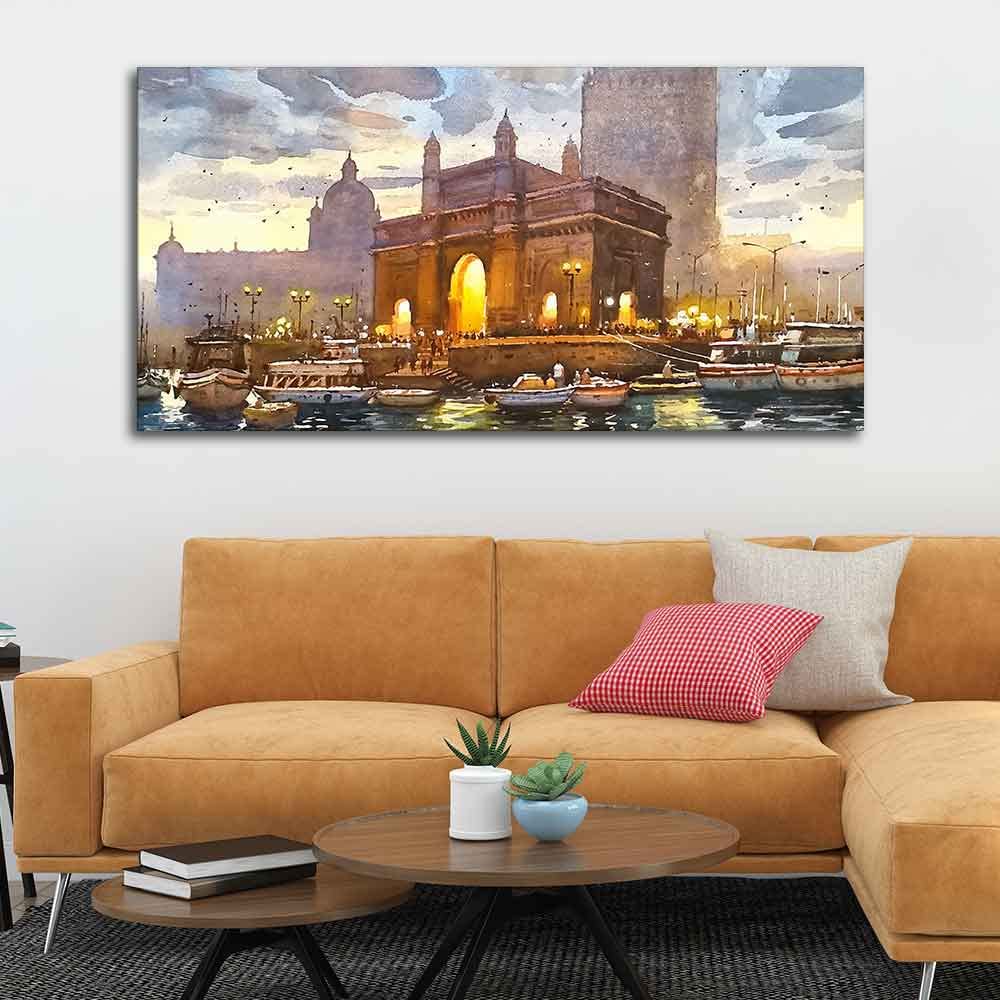 VIBECRAFTS Canvas Paintings for Living Room Drawing Room Canvas Wall Painting of Gateway of India for Home|Office|Gift(PTVCH_2381)