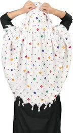 Vinsh Enterprise Cotton Long Scarf Cum Mask Scarves Usable for Vehicle Driver | White Printed Design | Universal Size | For Girl & Women | Soft & Breathable Sun Protection (Triangle - 02)