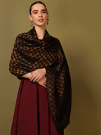Pashmoda Women Champagne Check Reversible Zari Moonlight Fine Wool Stole (Size : 28x80in, 71X203cm) ZSST02