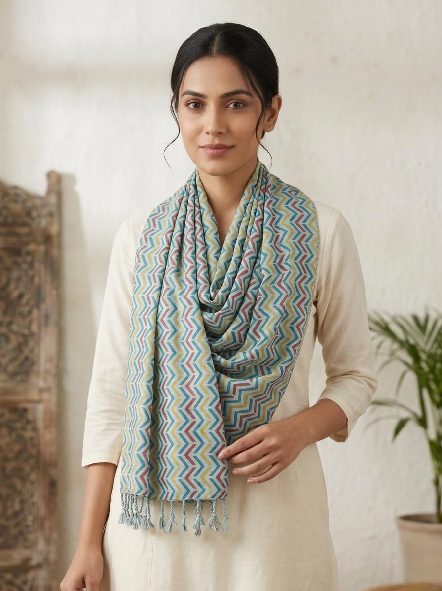 VASABA Women's Stylish Elegant Summer Cotton Stole/Scarf/Scarves with Multicolor Floral Pattern