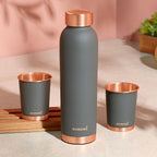 Borosil Eco Copper Bottle with Glass Set | 1L Bottle with 2 Tumbler (250 ml Each) | 100% Pure Copper with Anti-Oxidant Properties of Copper for Daily Use (Grey)