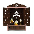 YIXT White & Black Wooden Temple with Storage | Wall Hanging & Tabletop Pooja Mandir | Home Temple for Puja Room
