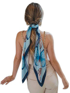leeza store Women's Powder Blue Silk Scarf For Women, 40X40 Digital Printed Butterfly Pattern, Elegant Satin Feel Stole & Neck Wrap