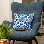ATRANGI STUDIO Embroidered Cushion Covers - Set of 2 | Traditional Aari Embroidery | Threadwork Throw Pillow Covers with Zip Closure | Perfect for Sofa, Bed, Chair | 16x16 Inch, Blue