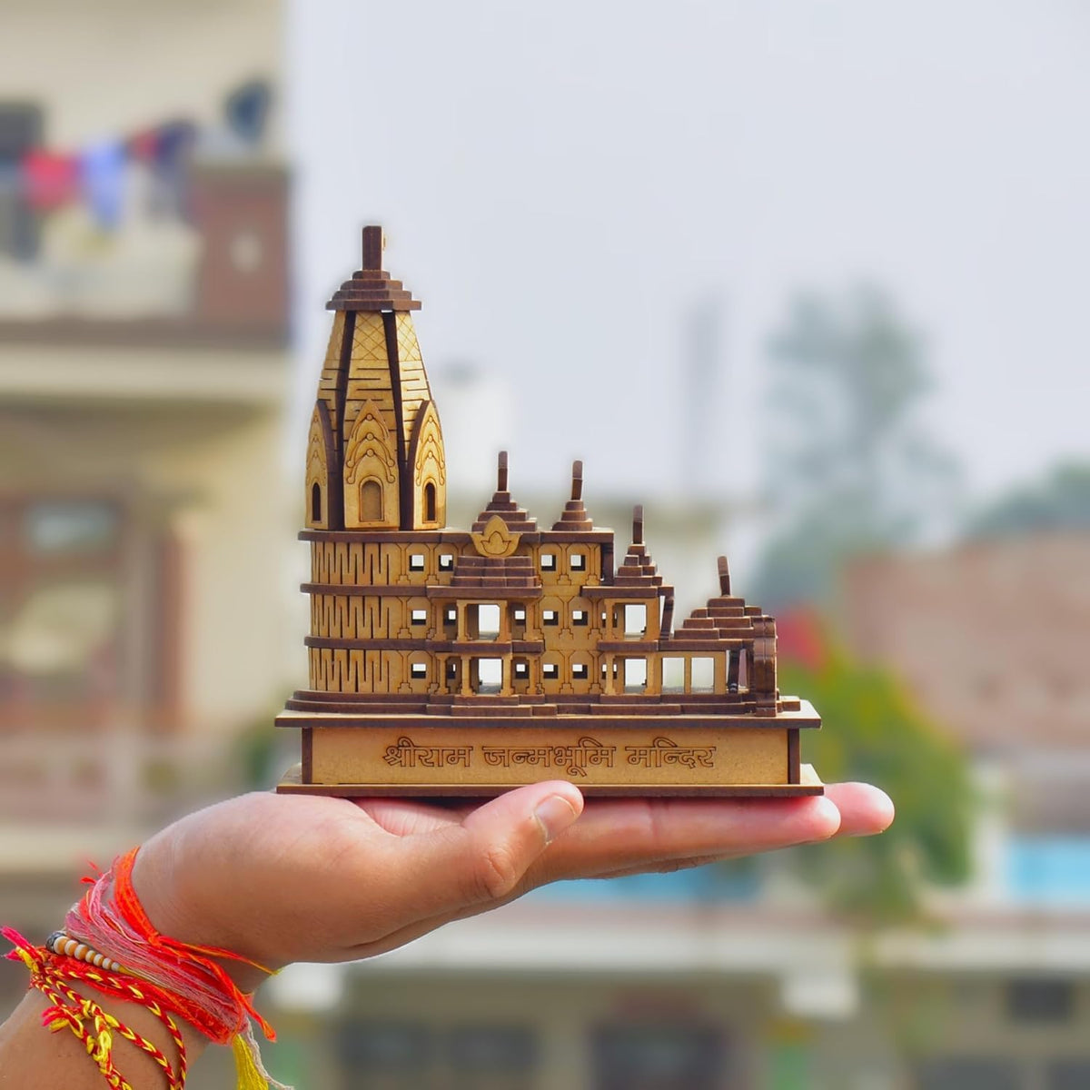 Toomh Ram Mandir Ayodhya Model 3D Replica Handcrafted Wooden Traditional - Intricate MDF Authentic Design Ideal for Home Temple, Car Dashboard, Home Decor & Gifts