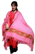 HImalayanKraft Hand Woven Kullu Handloom Pure Woolen Shawl Pink Colored with Beautiful Kullu Weaving Designed for Women and Girls.