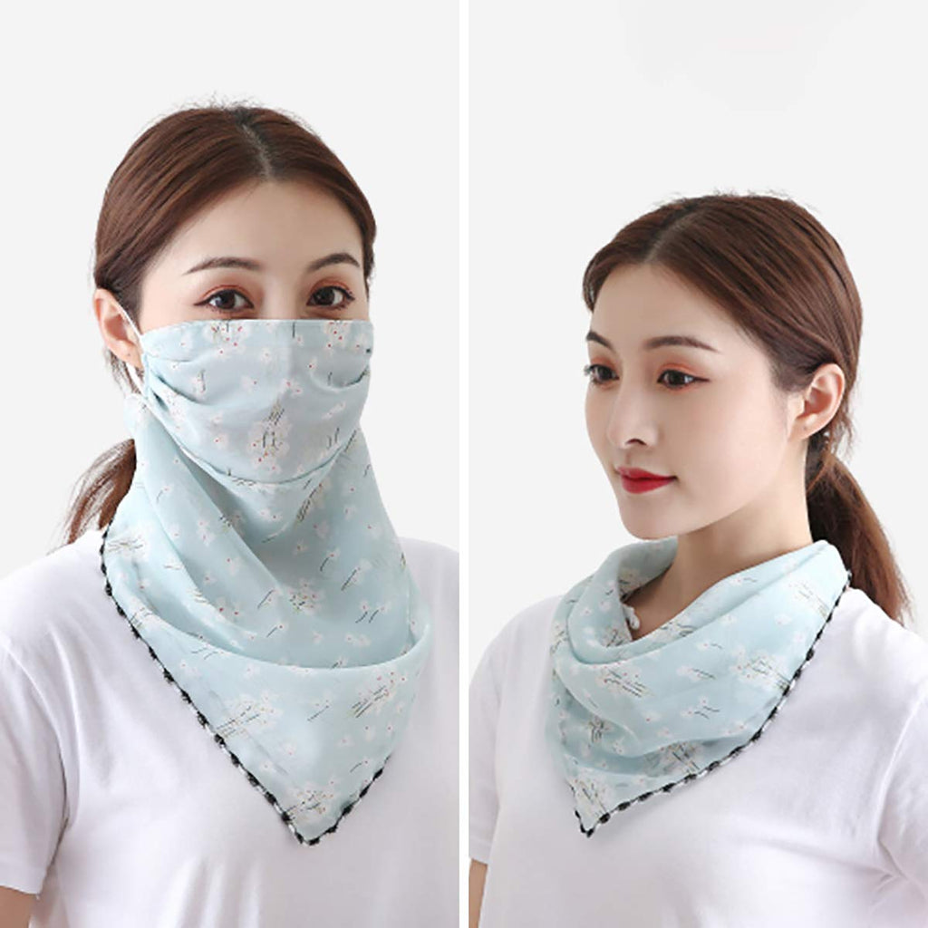 Youstylo Face Scarf Mask for Women Sun Protection Outdoor Riding Protective Chiffon Floral Print Lightweight Scarves Masks (1101A, Light Blue)