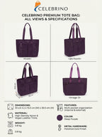 CELEBRINO Spacious Tote Handbag for Women | Nylon Hand Bags with Multiple Zip Compartments | Waterproof Large Shoulder Bag for Office, College, Travel & Shopping | Multi Pocket Zipper Handbags