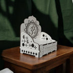 QUEENS CANVAS Wooden Om Symbol Dashboard Temple, Car Mandir Showpiece with Sanskrit Text, White MDF