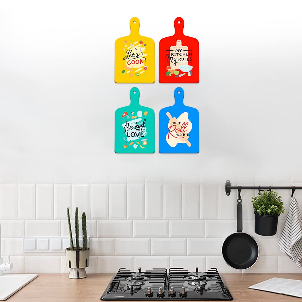 Artvibes My Kitchen My Rules Printed MDF Wooden Wall Art For Cafe | Kitchen | Restaurants | Quotes Decor | Kitchen Quotes Wall Hanging | Wall Sculpture | Signs & Plaques | Gift (WH_5607N), Set of 4