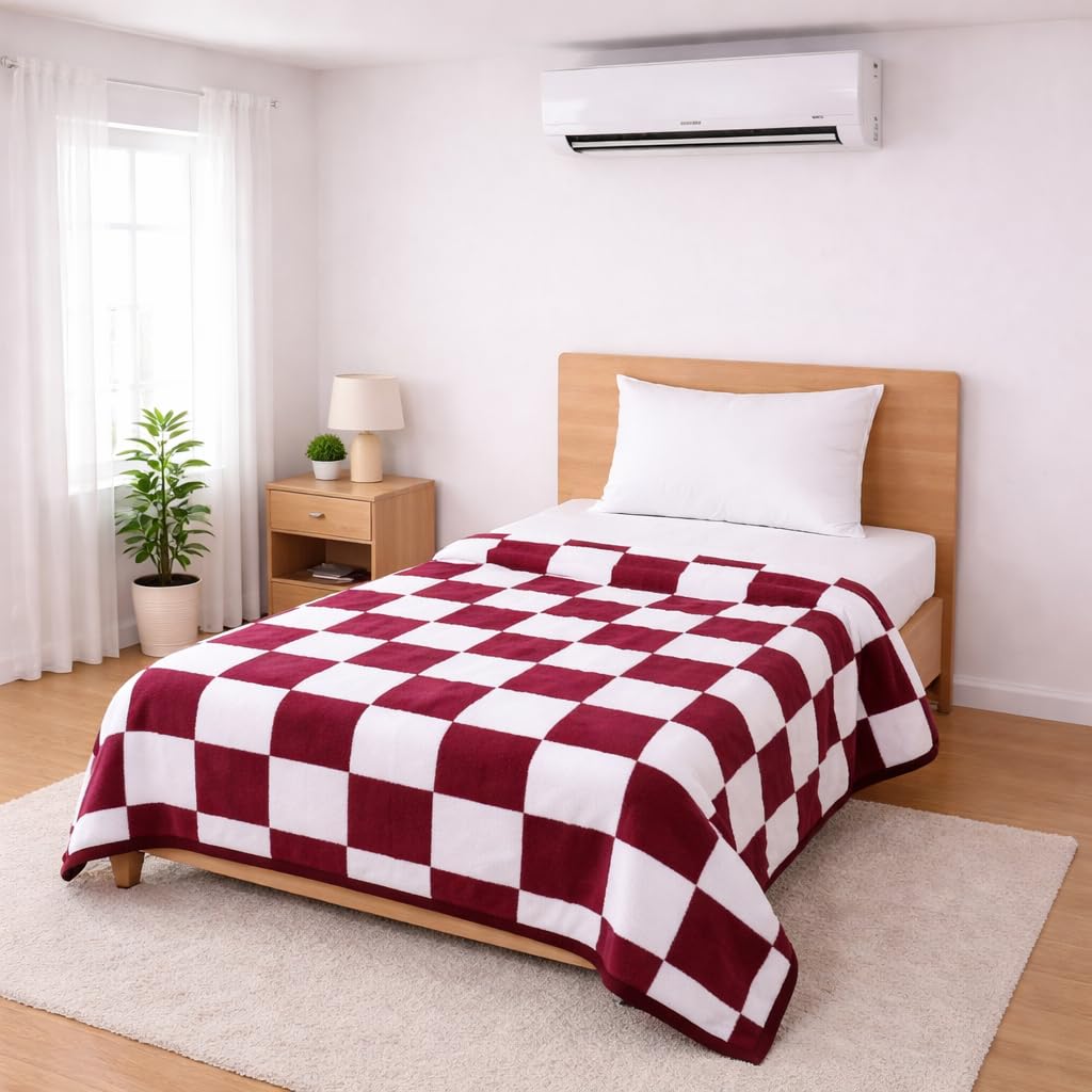 Bhoomi Impex Single Bed Dohar Classic Maroon Check | Lightweight Summer Quilt | Soft Microfiber AC Blanket | Breathable All Season Comforter | Skin Friendly Bed Cover Kafalo