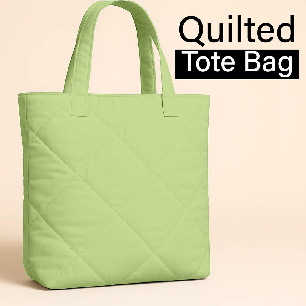 Mahaveer Cotton Quilted Waterproof Tote Bag | 15x15 Inch Large Shopping & Grocery Tote | Open-Top Classic Carry Bag for Daily Use | Multi-Purpose Reusable Handbag for Women, Sage