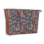 ZOUK Chittoor Blue Kalamkari Motif Printed Jute Handcrafted Vegan Leather Women's Blue Structured Tote Bag Contemporary