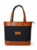 Comfabie tote Bag for Women Handcrafted Women's Canvas Bag with pure Leather Shoulder Tote Bag & Handbag for Office and College | Women Office Bag for Ladies | Ladies Purse Handbag (Black)
