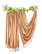 Chandwasia Crinkle Textured Fashion Scarf Shawl Wrap | For Travel Party Neck Styling And Daily Outings | Soft Lightweight Fabric Fringed Wrinkled Texture Long Stole Accessory For Women - Golden Beige