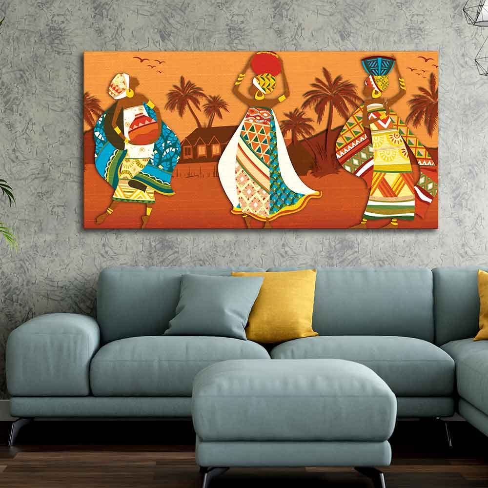 VIBECRAFTS Canvas Paintings for Living Room Drawing Room Canvas Wall Painting of African Lady Dancing for Home|Office|Gift(PTVCH_2391)(48 x 24 Inches)