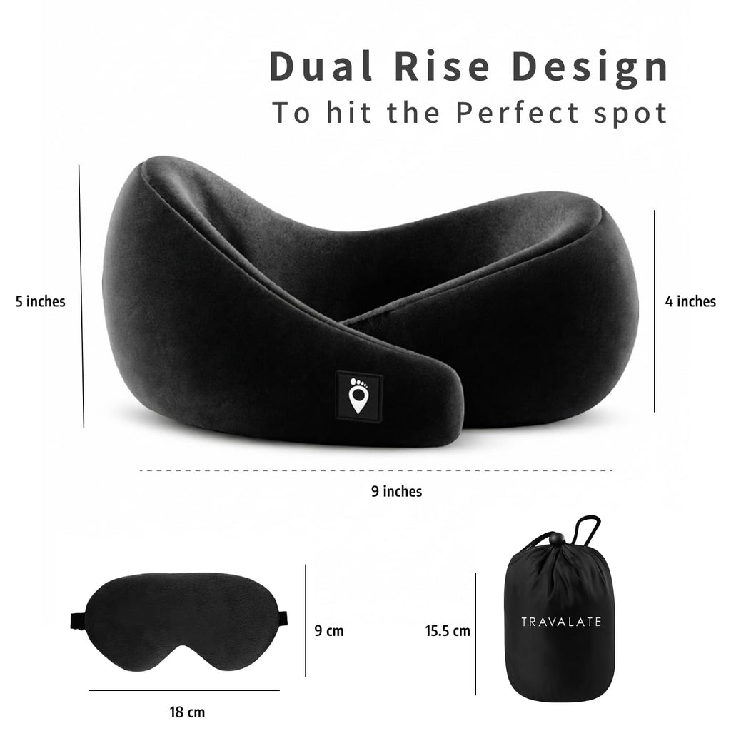 TRAVALATE Round Shape Travel Neck Pillow and Sleeping Eye Mask Combo–Black