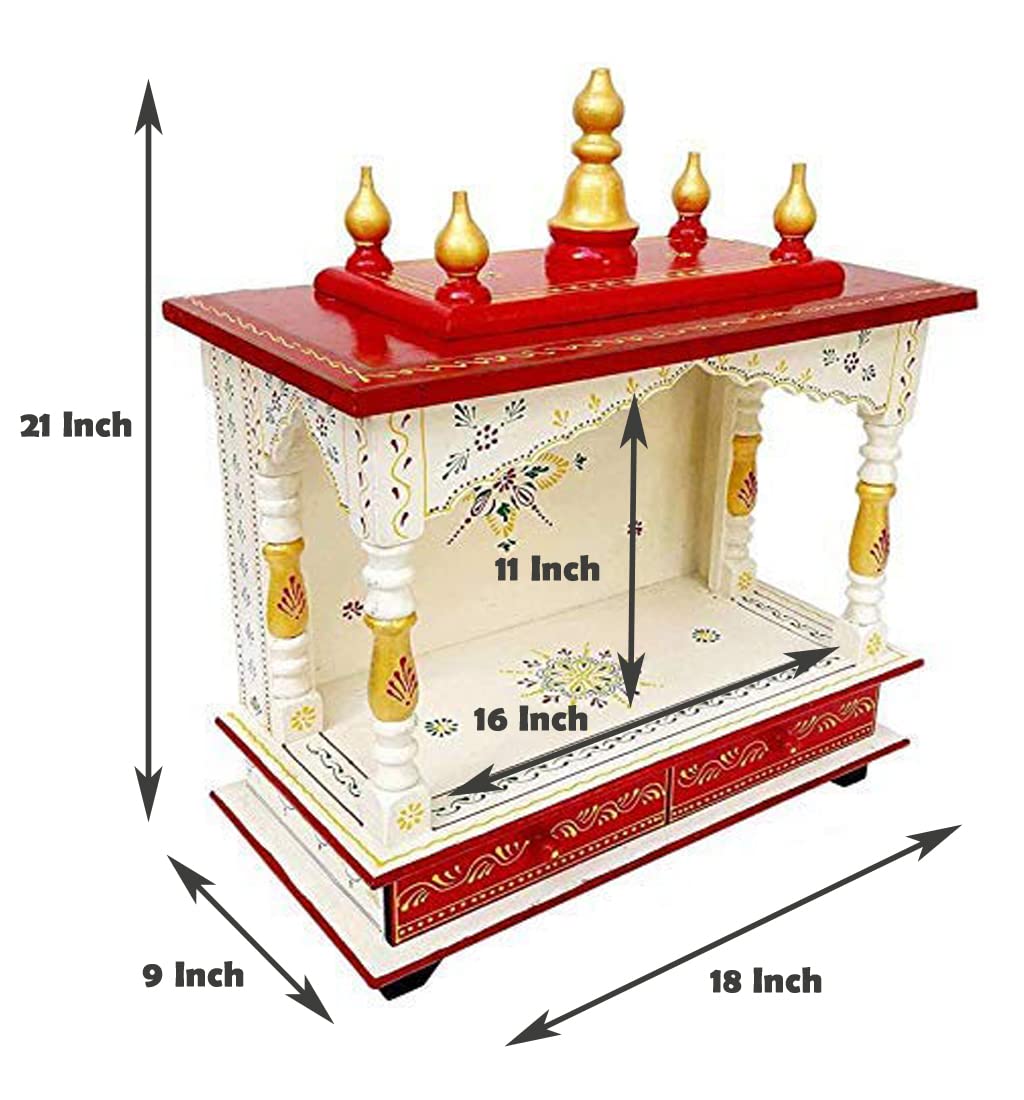 Kamdhenu Art and Craft Wooden Home Temple, Dimensions 22.9D x 45.7W x 53.3H Centimeters
